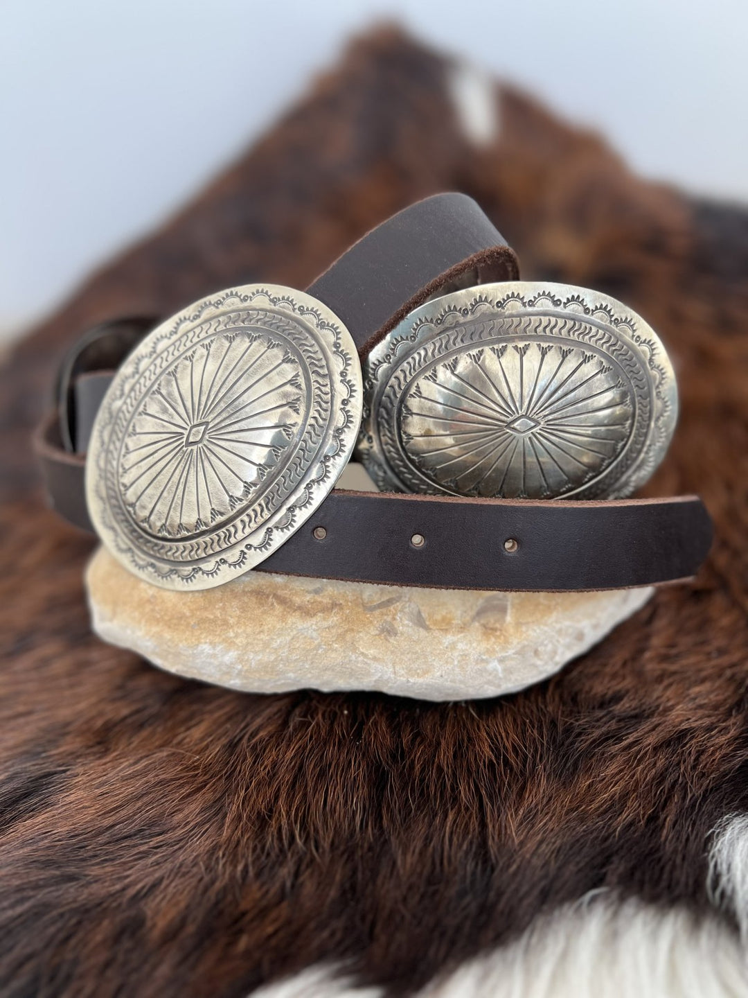 Oval Navajo Hand Engraved Concho Belt
