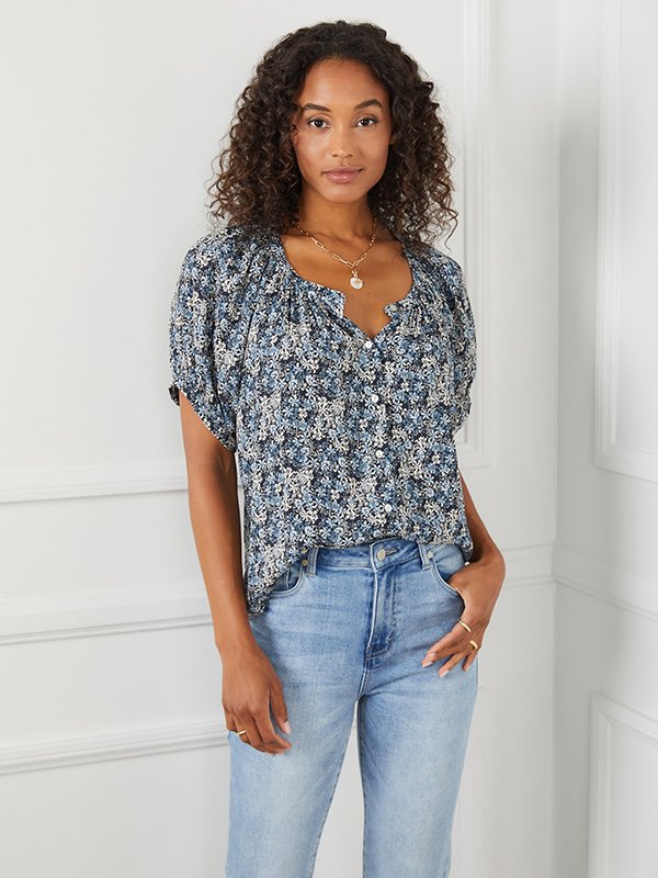Ditsy Floral Print Peasant Top from Karen Kane