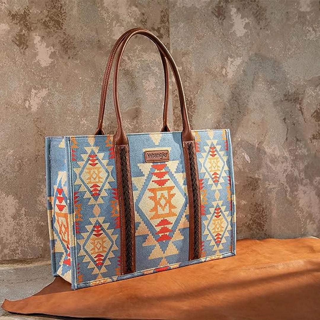 Southwestern Pattern Dual Sided Print Canvas Wide Tote from Wrangler