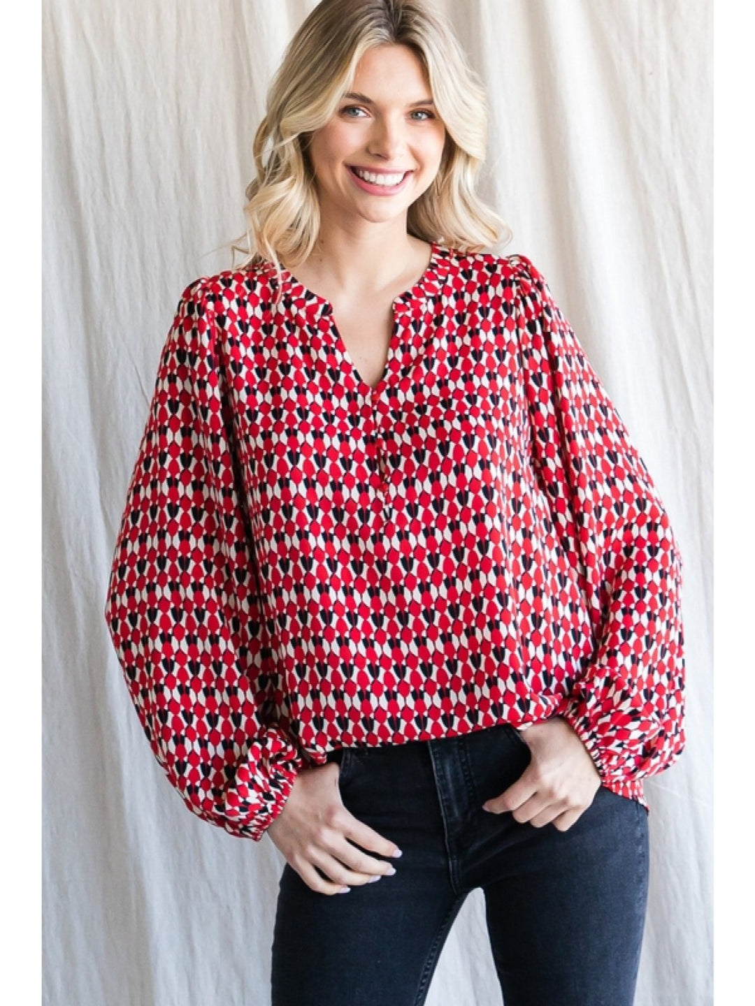 Patterned Long Sleeve Blouse