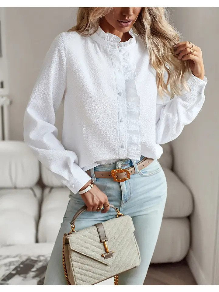 Ruffle Button Front Top