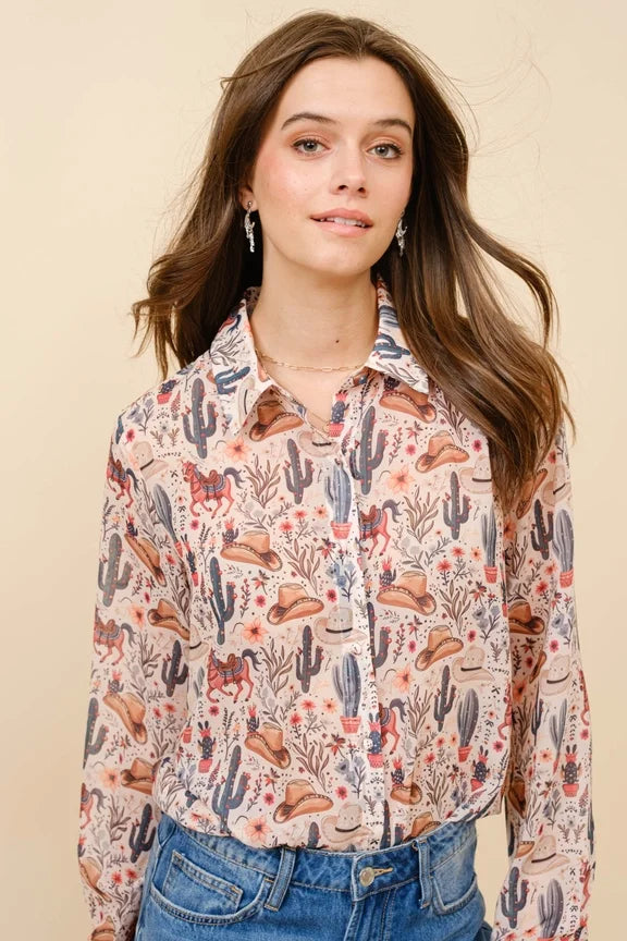 Western All Over Print Top