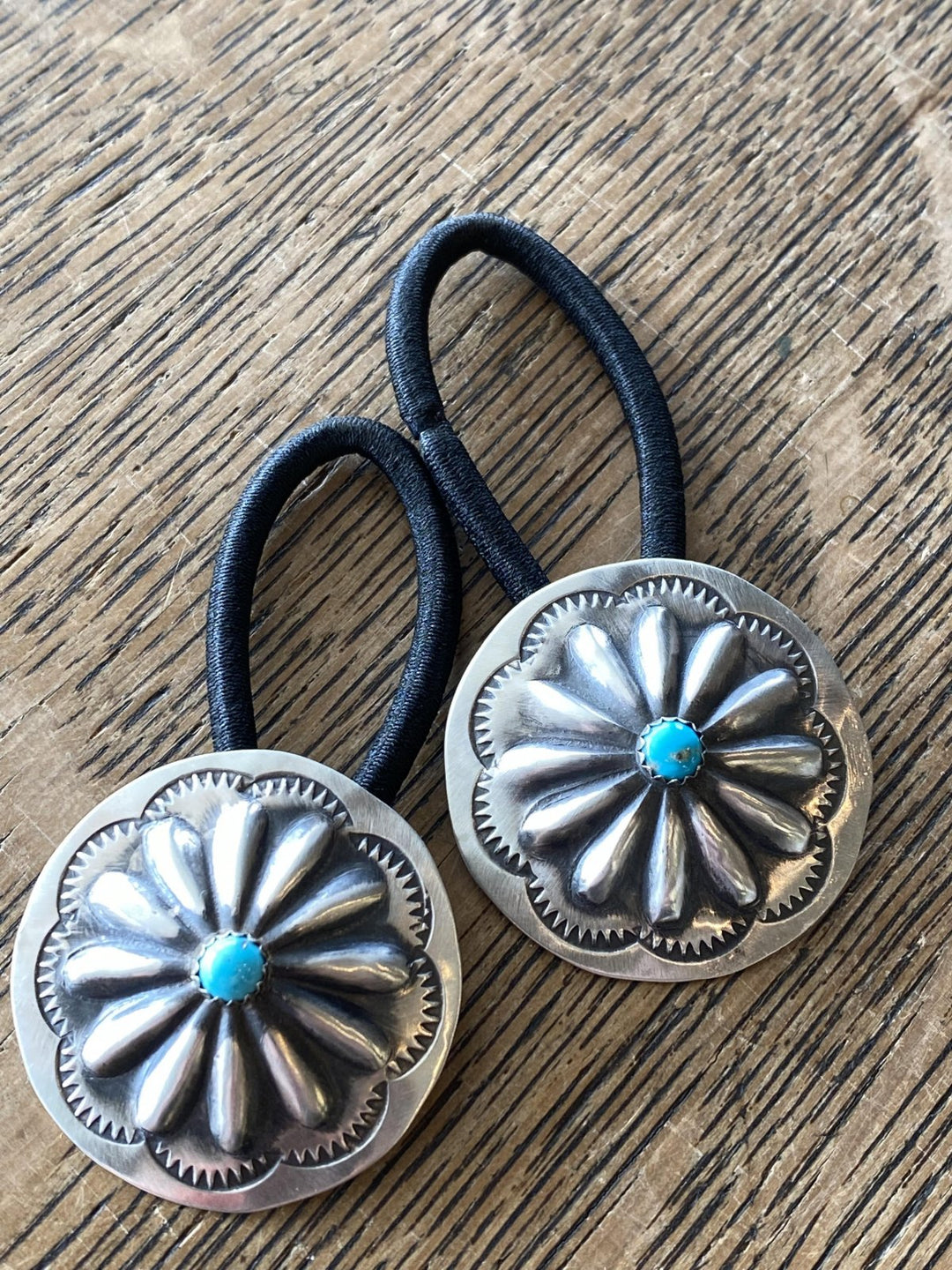 Hair Tie with Sterling Silver & Turquoise Concho