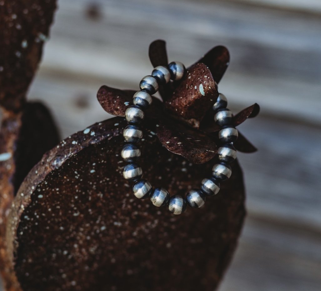 10mm Sterling Silver Navajo Bead Bracelet