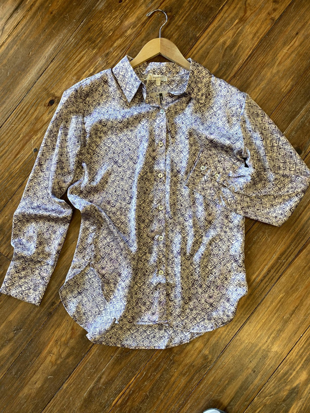Satin Print Long Sleeve Button Front Blouse from Mystree