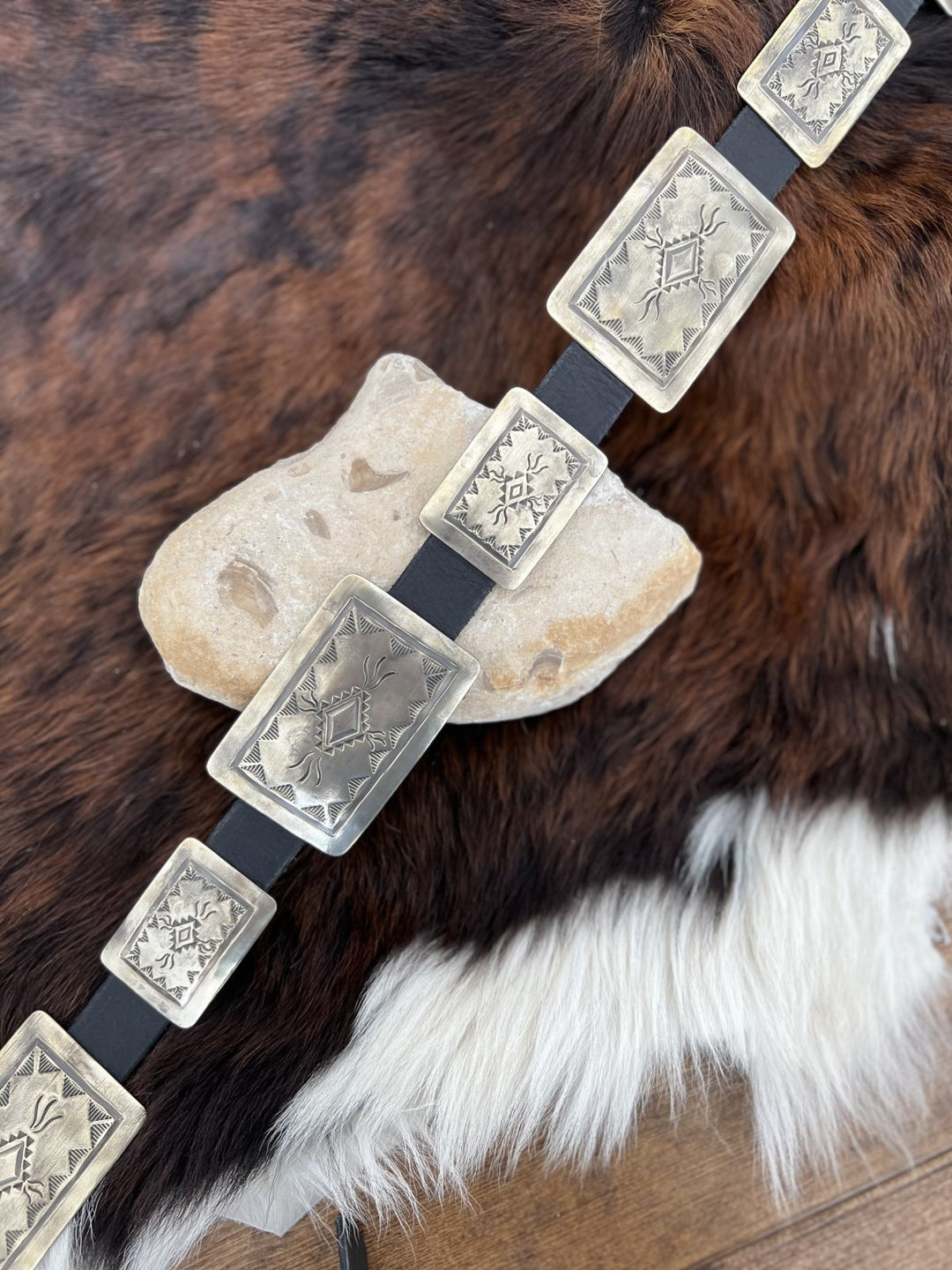 Rectangle Navajo Hand Engraved Concho Belt