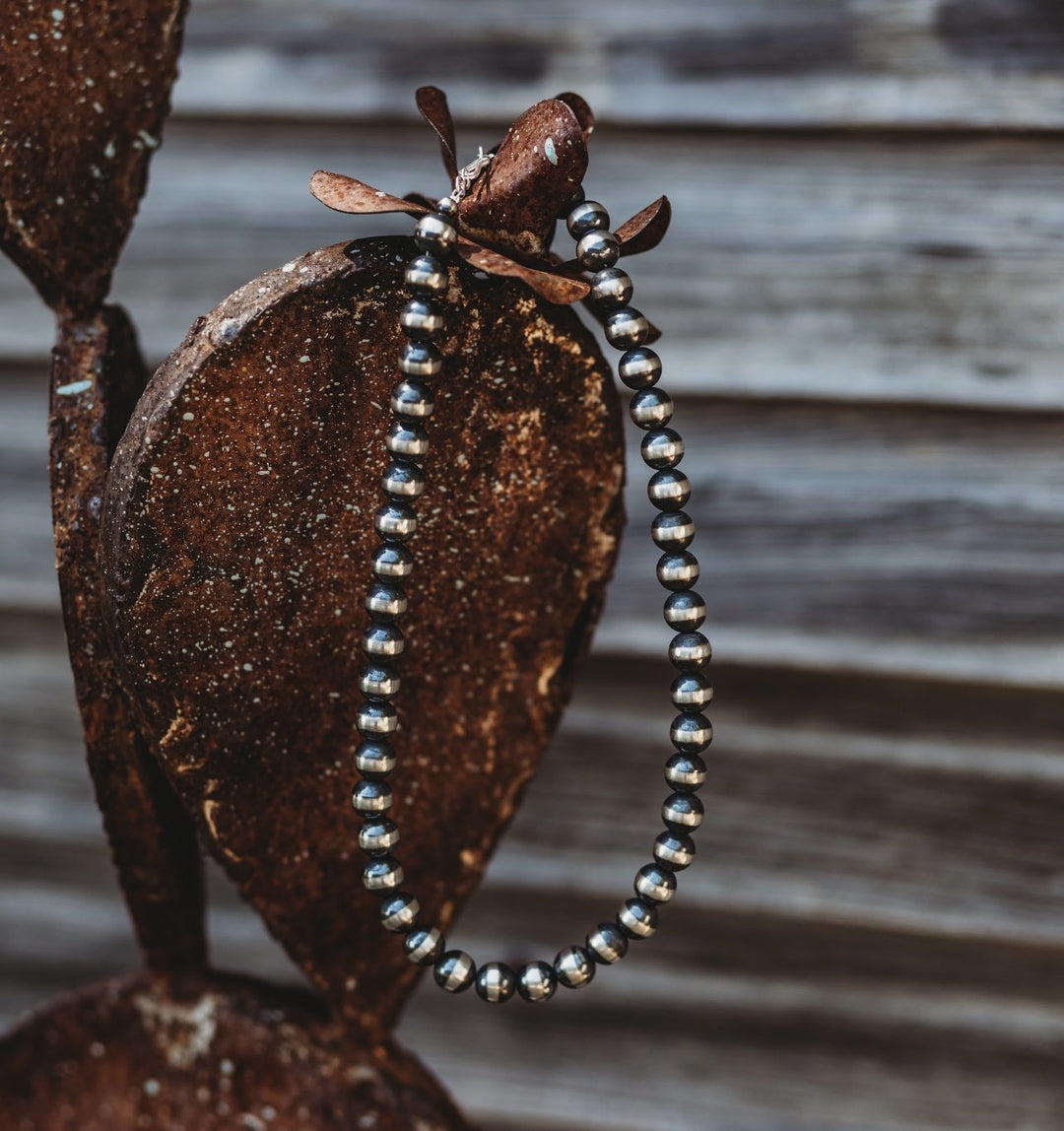 10mm Sterling Navajo Bead Necklace
