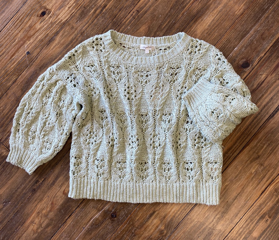 3/4 Sleeve Open Weave Crop Sweater from Mystree