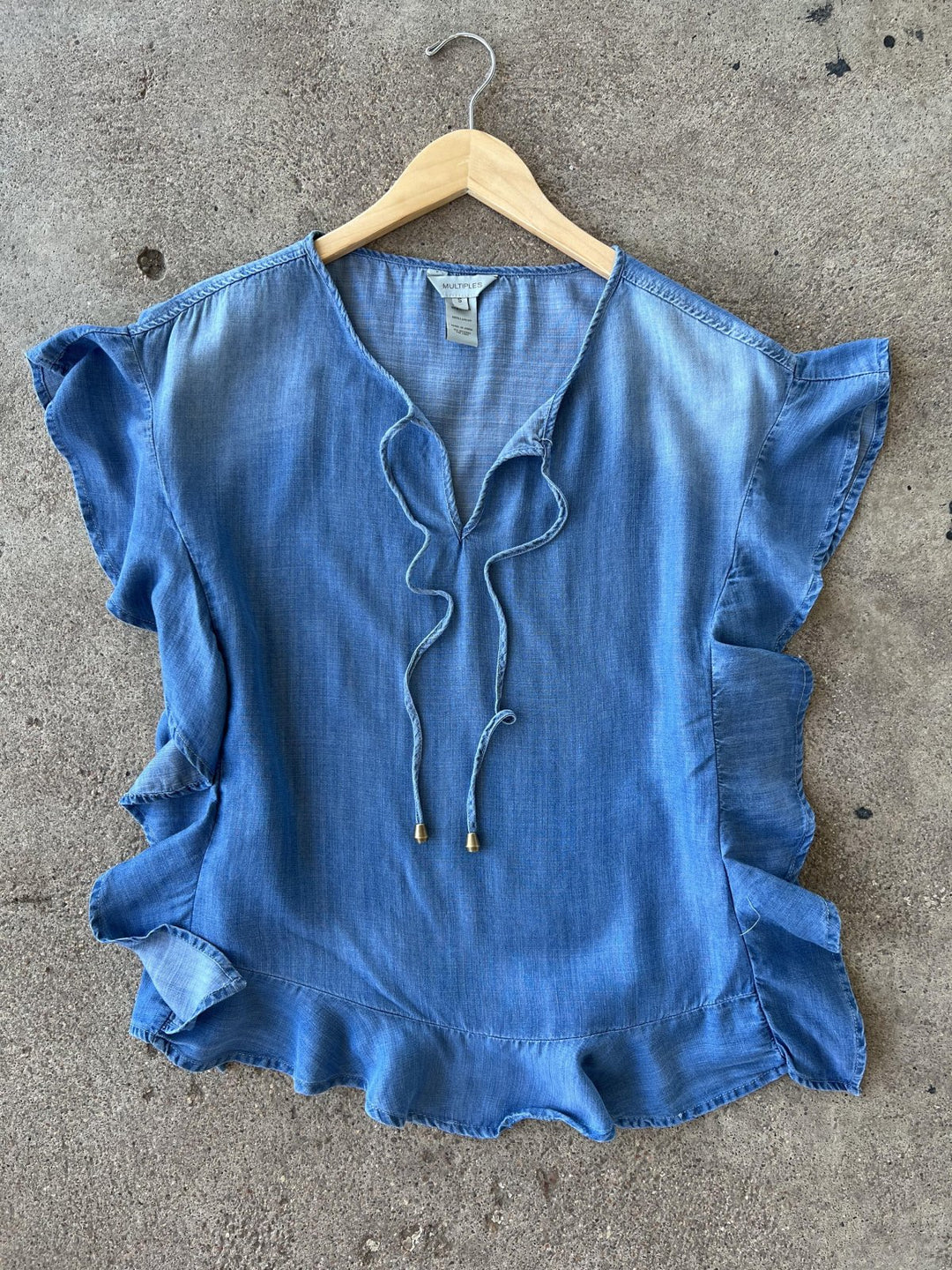 Ruffle Flounce Sleeve Chambray Top from Multiples