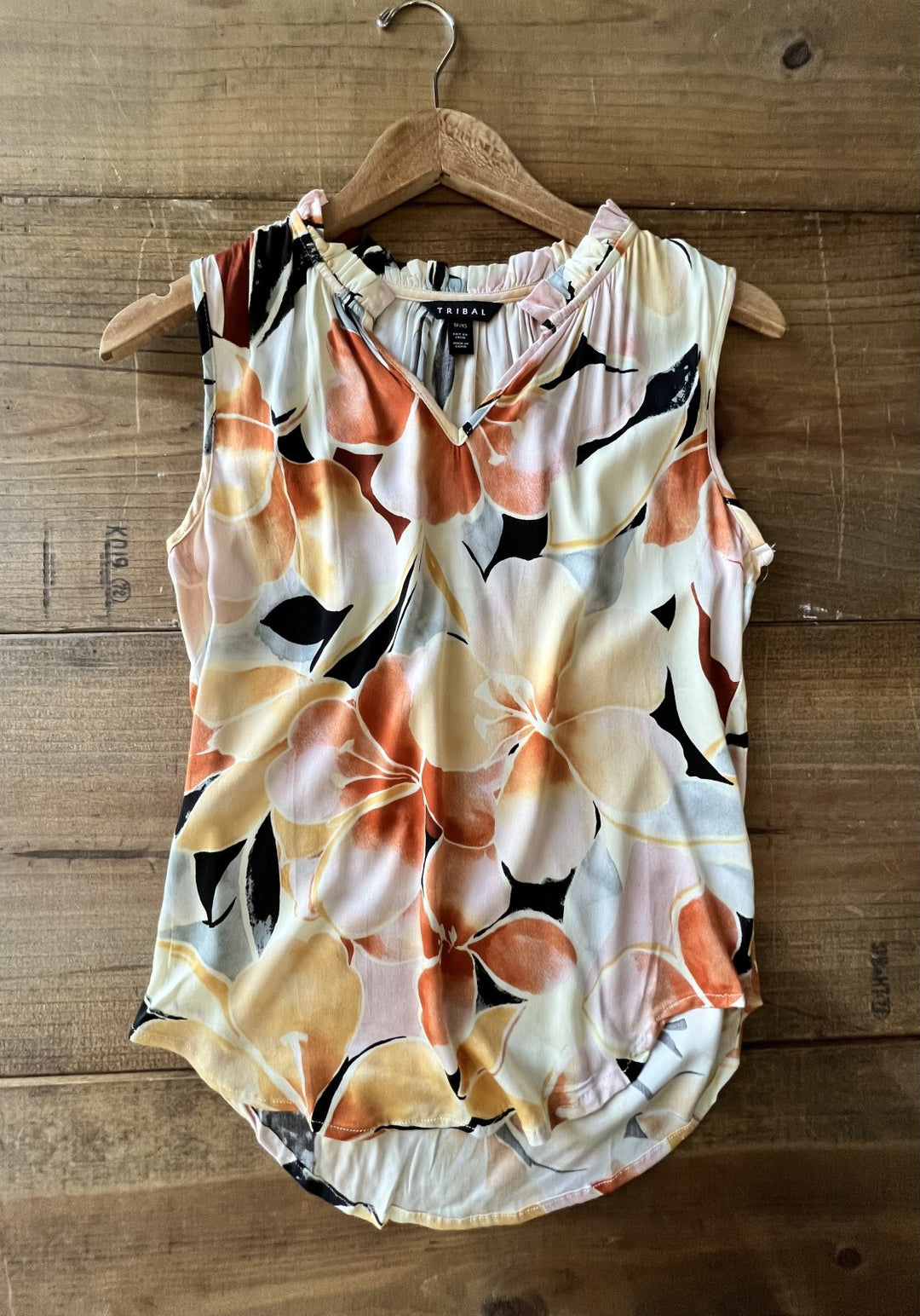 Sleeveless Ruffle Neckline Blouse from Tribal