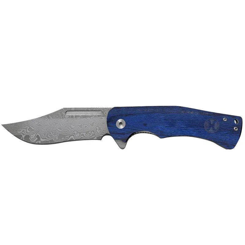 Dyed Burlwood/Damascus Clip Point Knife from Hooey