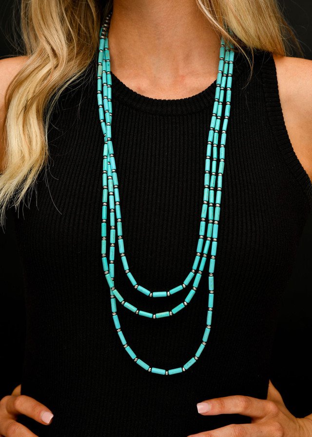 Three Strand Tube Bead Turquoise Necklace