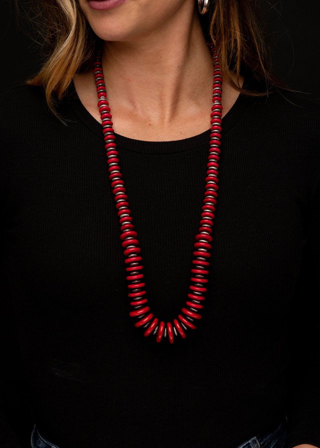 36" Graduated Faux Navajo & Red Necklace