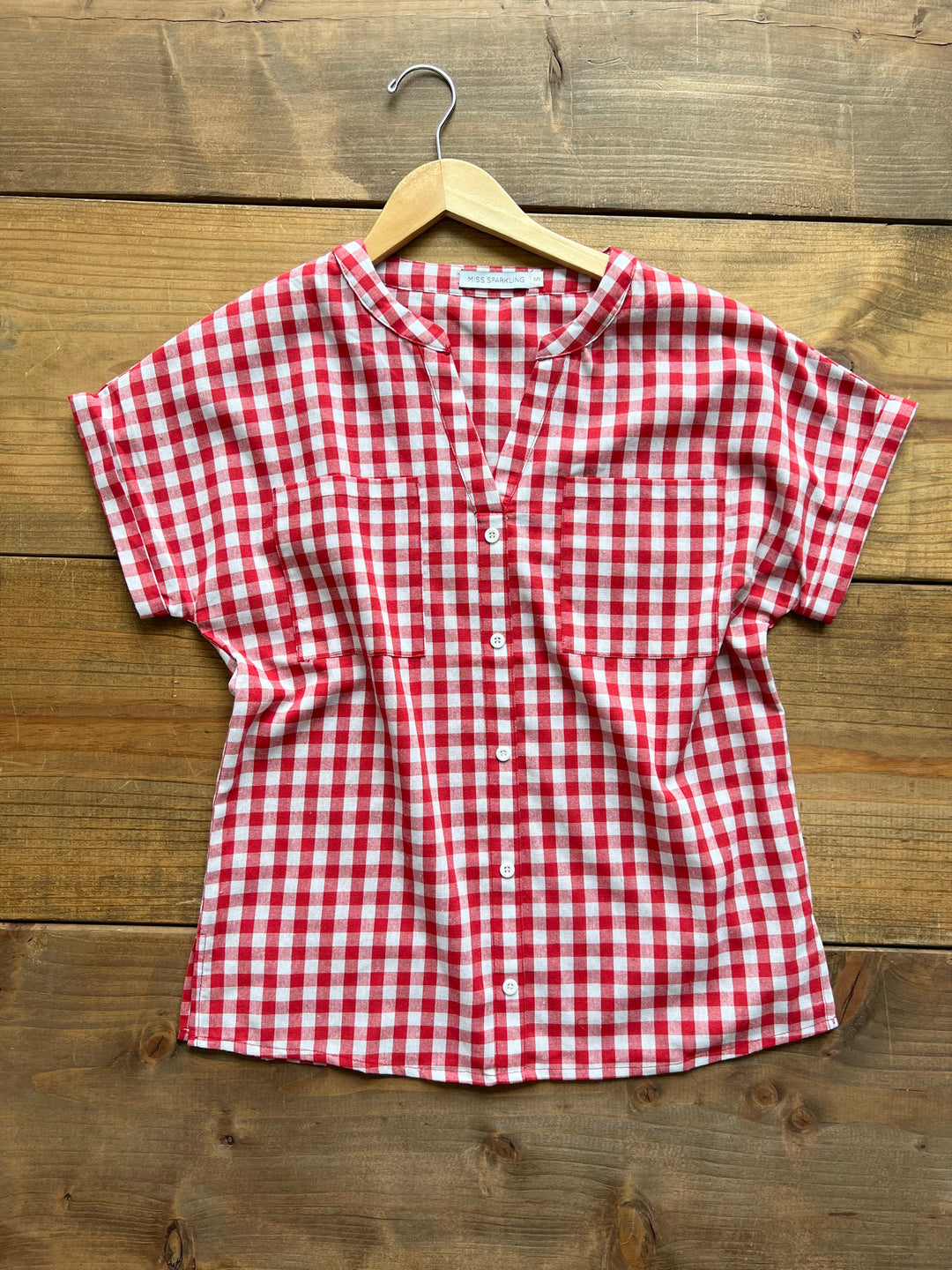 Gingham Check Button Top