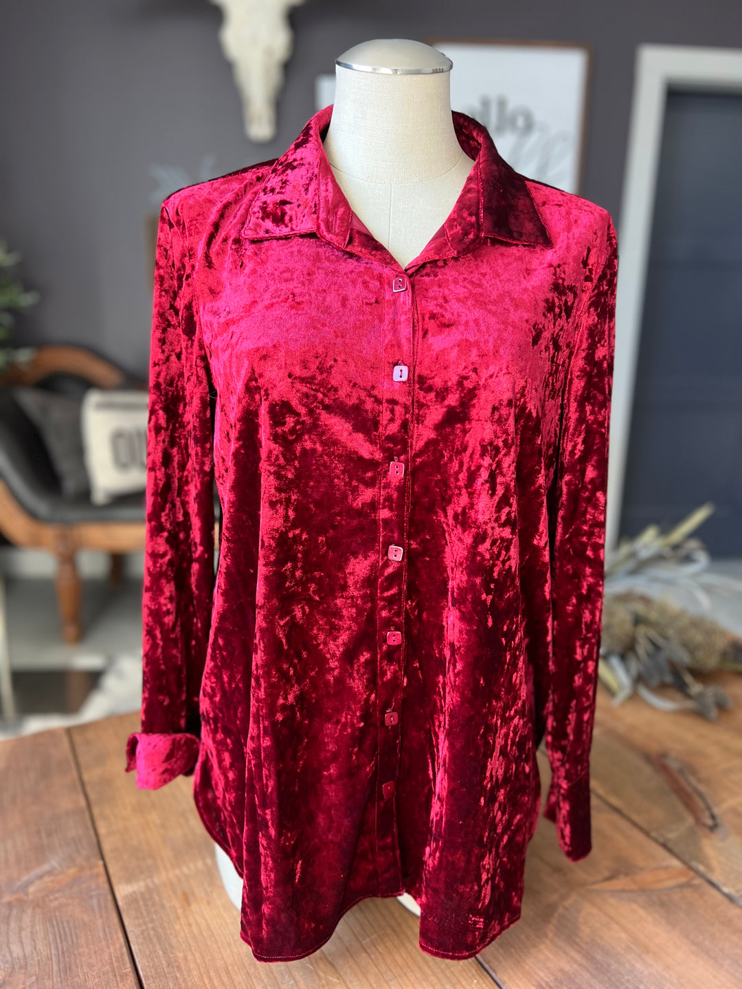 Velvet Button Front Top from Multiples