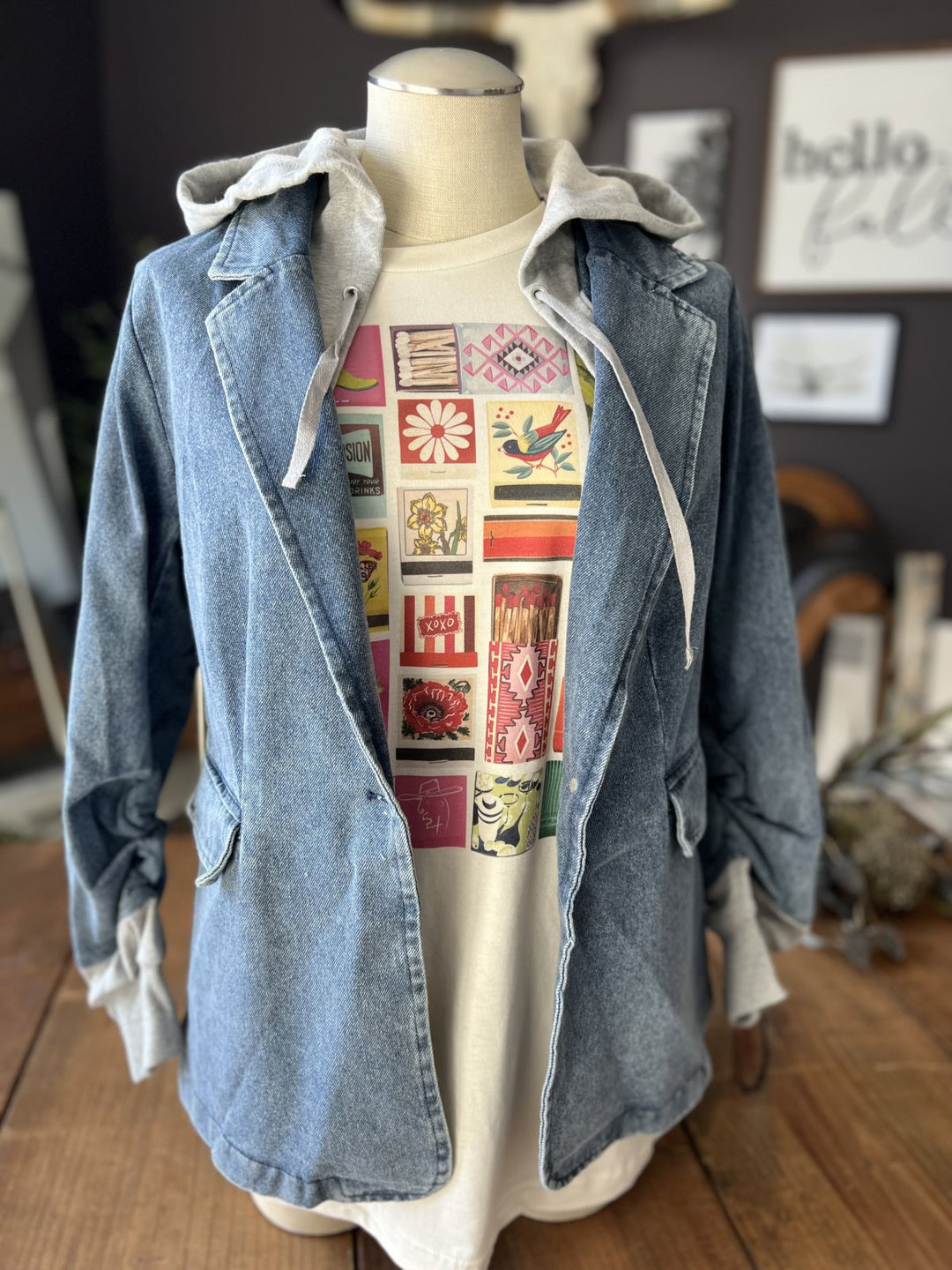 Denim Blazer with Hood