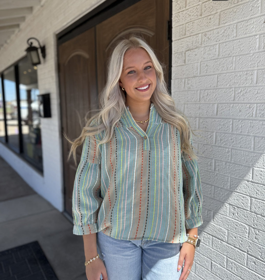 Gauze Stripe Popover Top from Ivy Jane