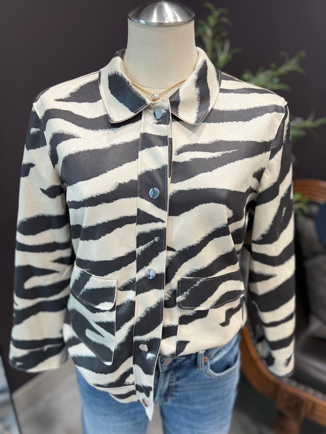 Zebra Print Snap Front Jacket from Multiples