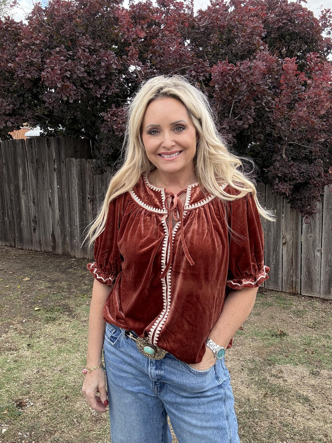 Tie Front Velvet Top from THML