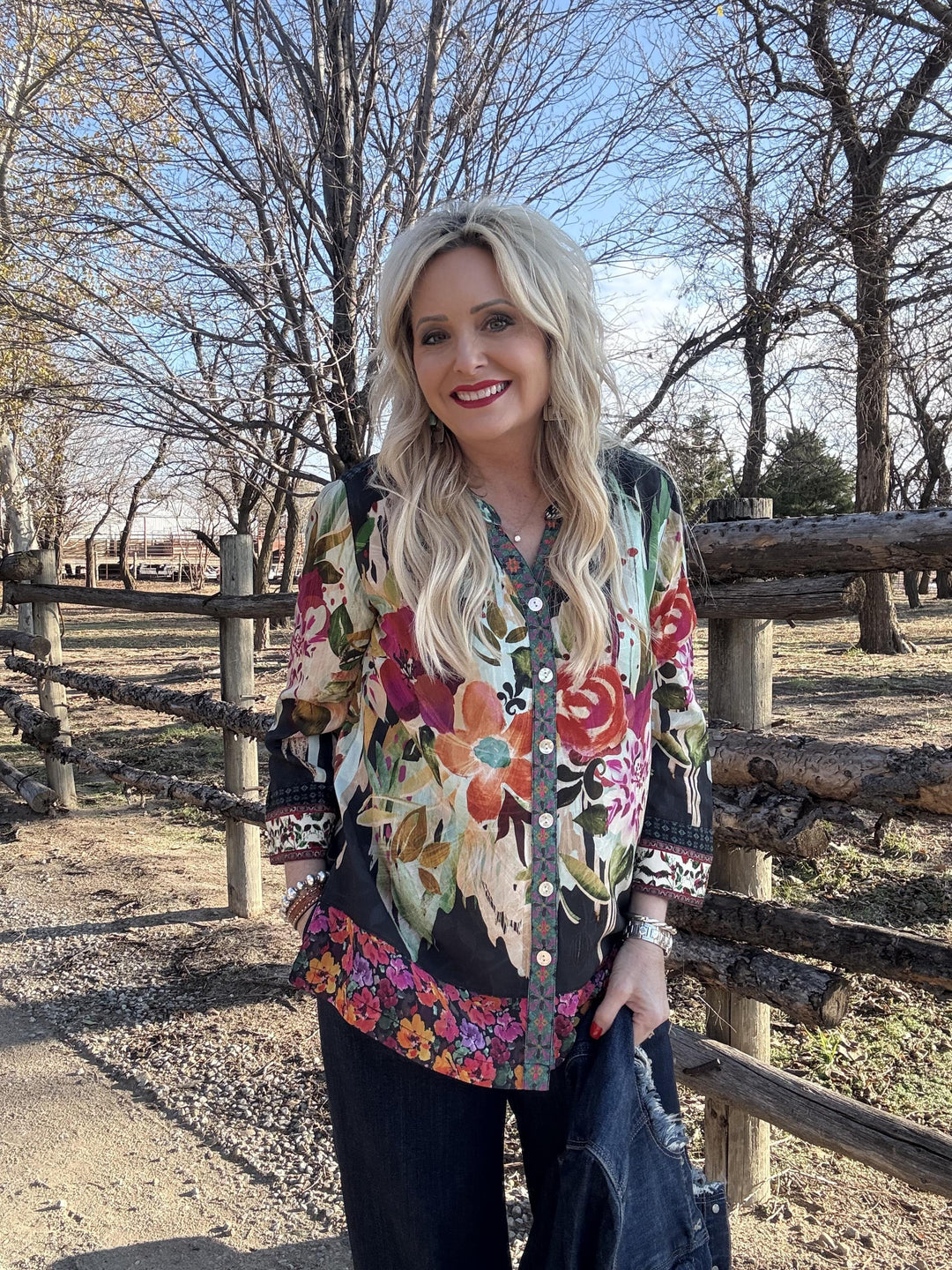 Multi Print 3/4 Sleeve Top from John Mark