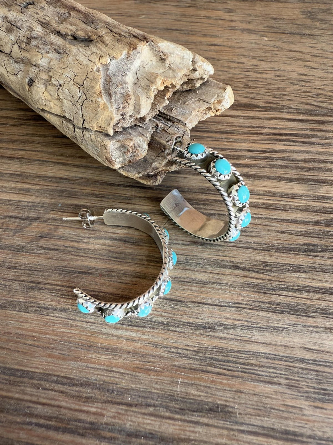 Small Turquoise Dot Hoop Earring
