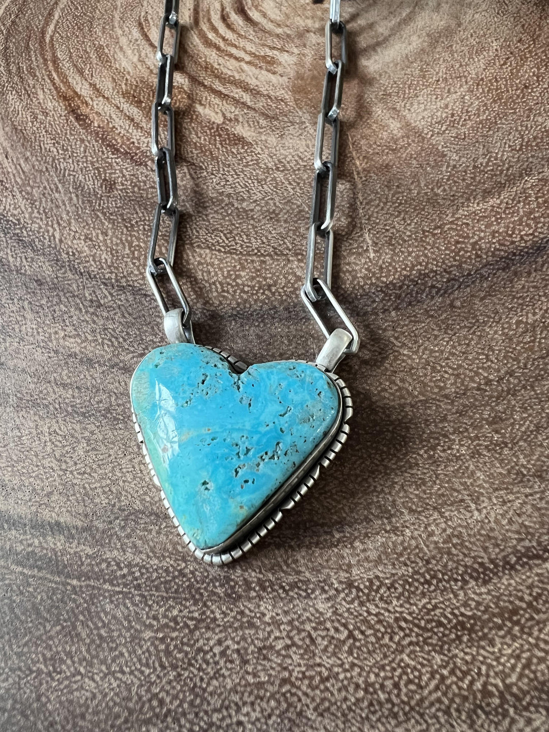 Turquoise Heart Pendant Link Necklace