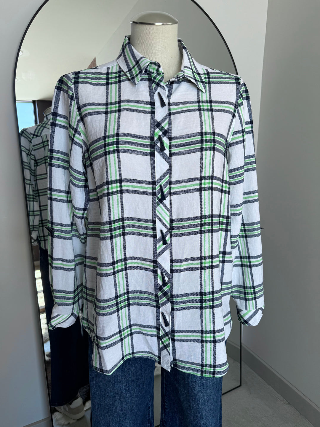 Plaid Roll Tab Sleeve Top from Mulitples