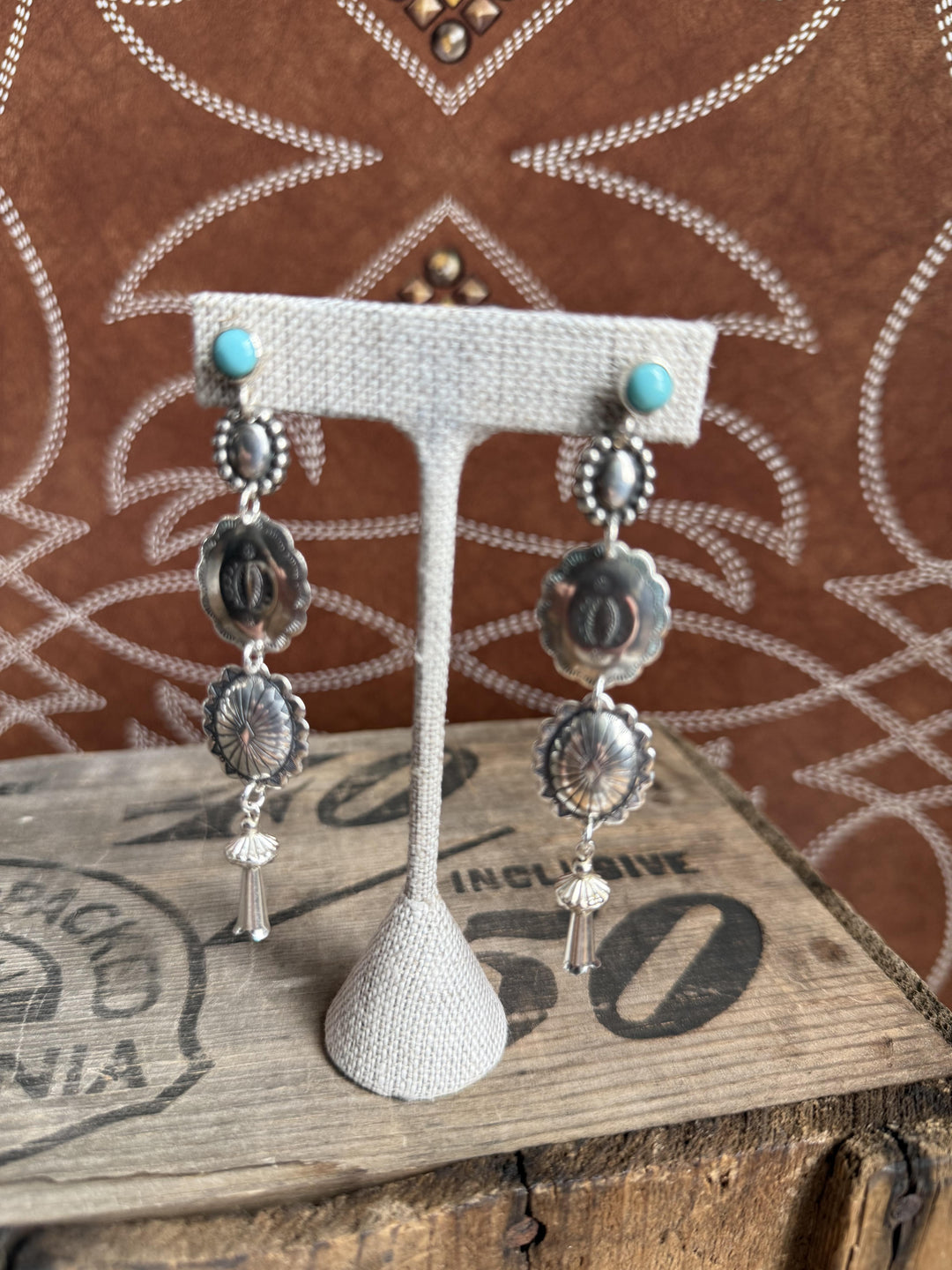 Turquoise Stud with 3 Concho Drop Earring from Paige Wallace