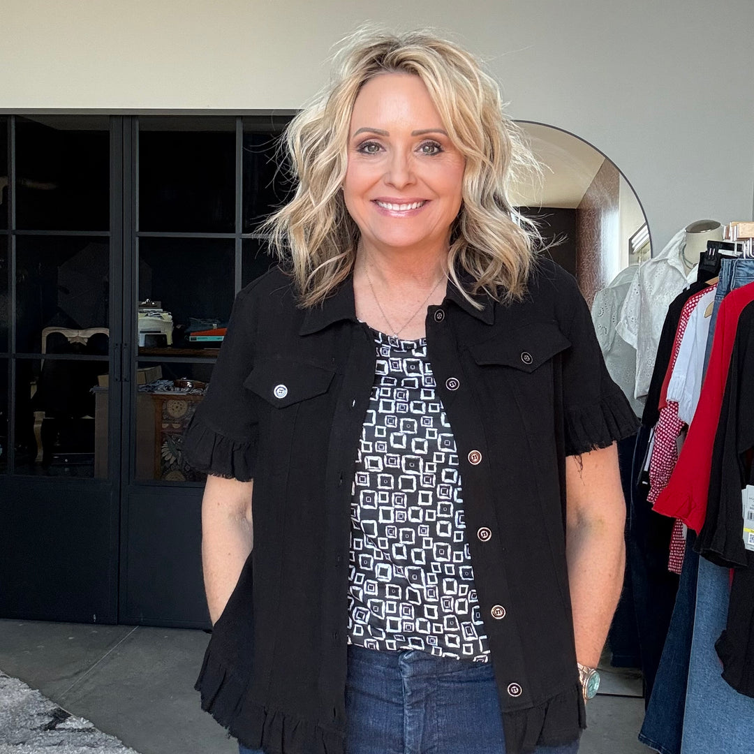 Ruffle Trim Linen Blend Jacket from Multiples