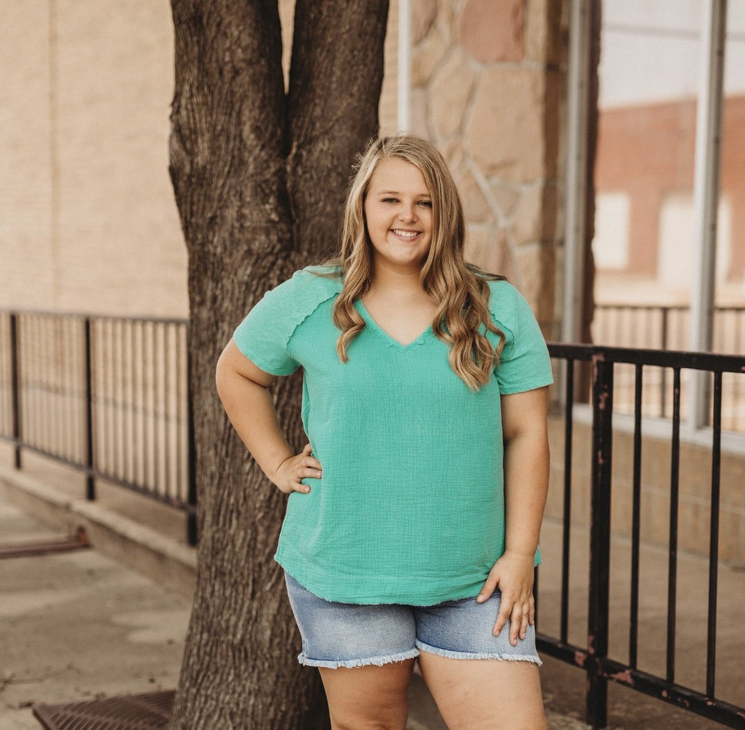 Short Sleeve V Neck Top from Tribal