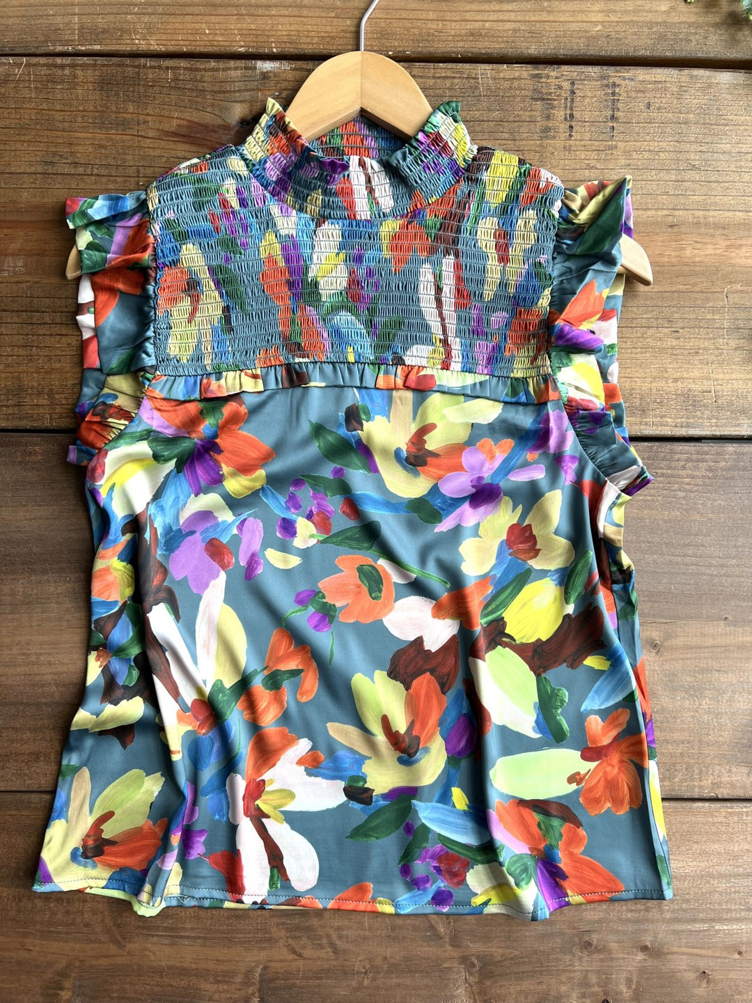 Smocked Watercolor Floral Pattern Top from THML