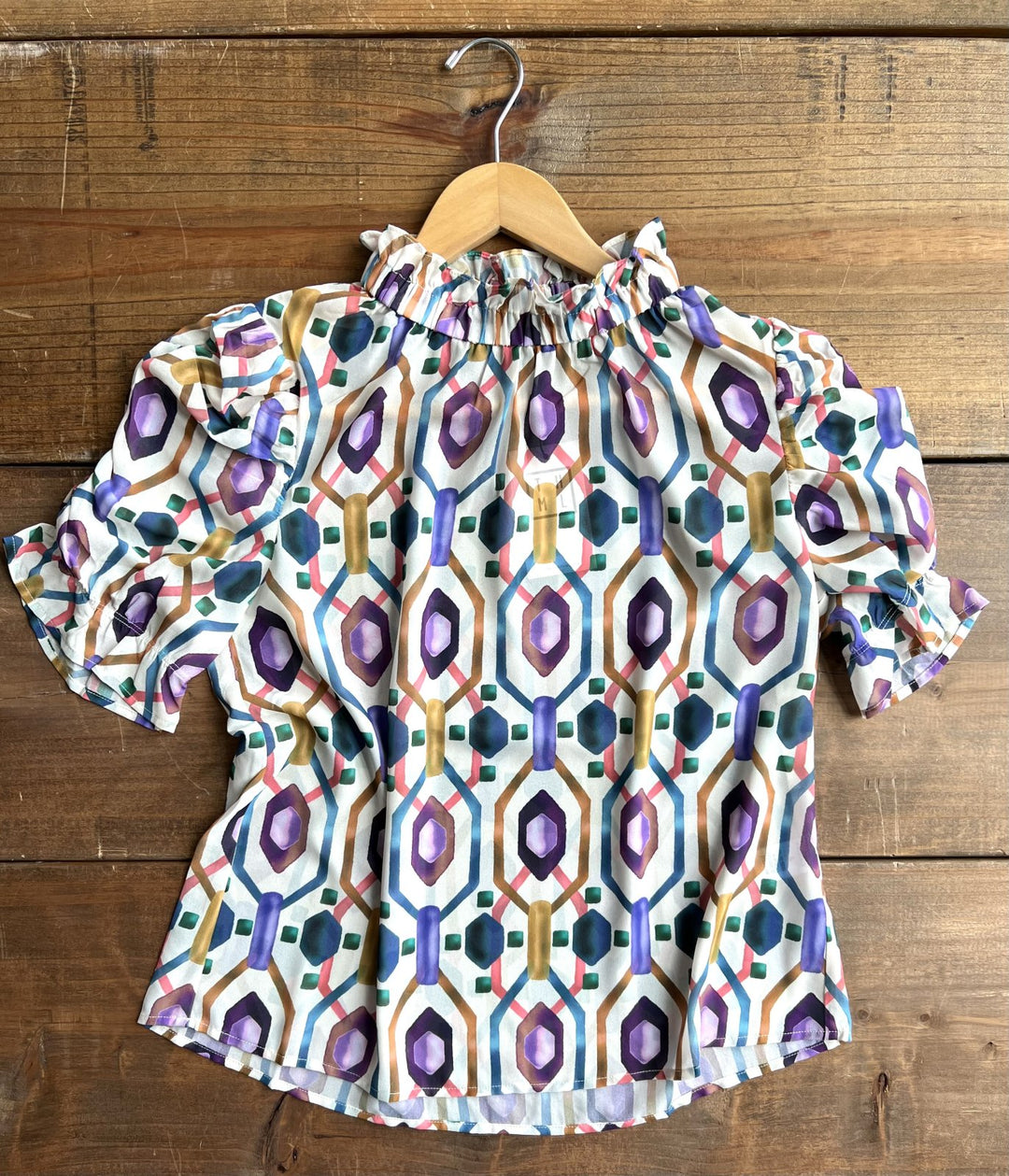 Ruched Sleeve Sheer Pattern Top from THML