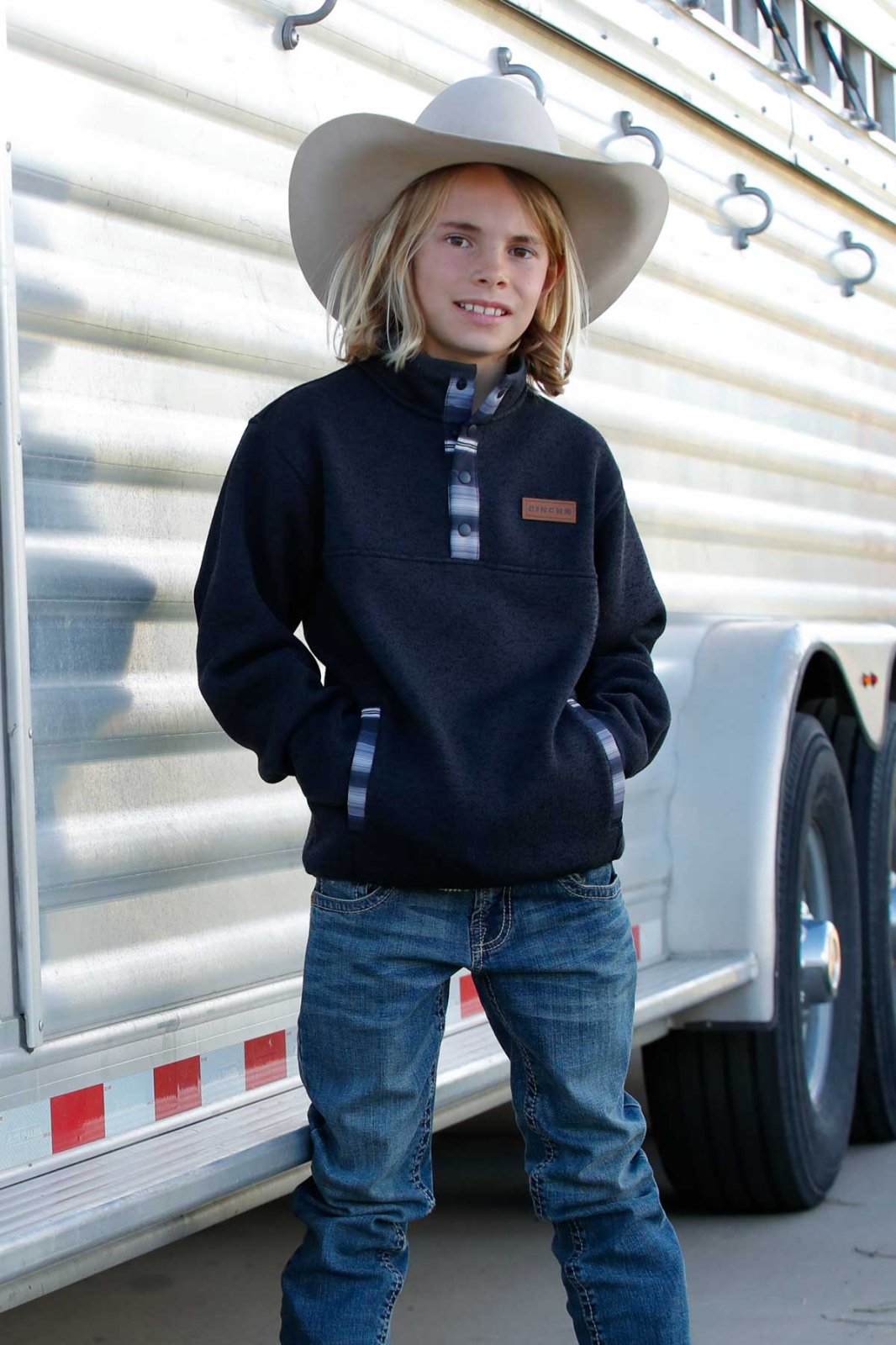 Contrast Trim Snap Front Pullover from Cinch