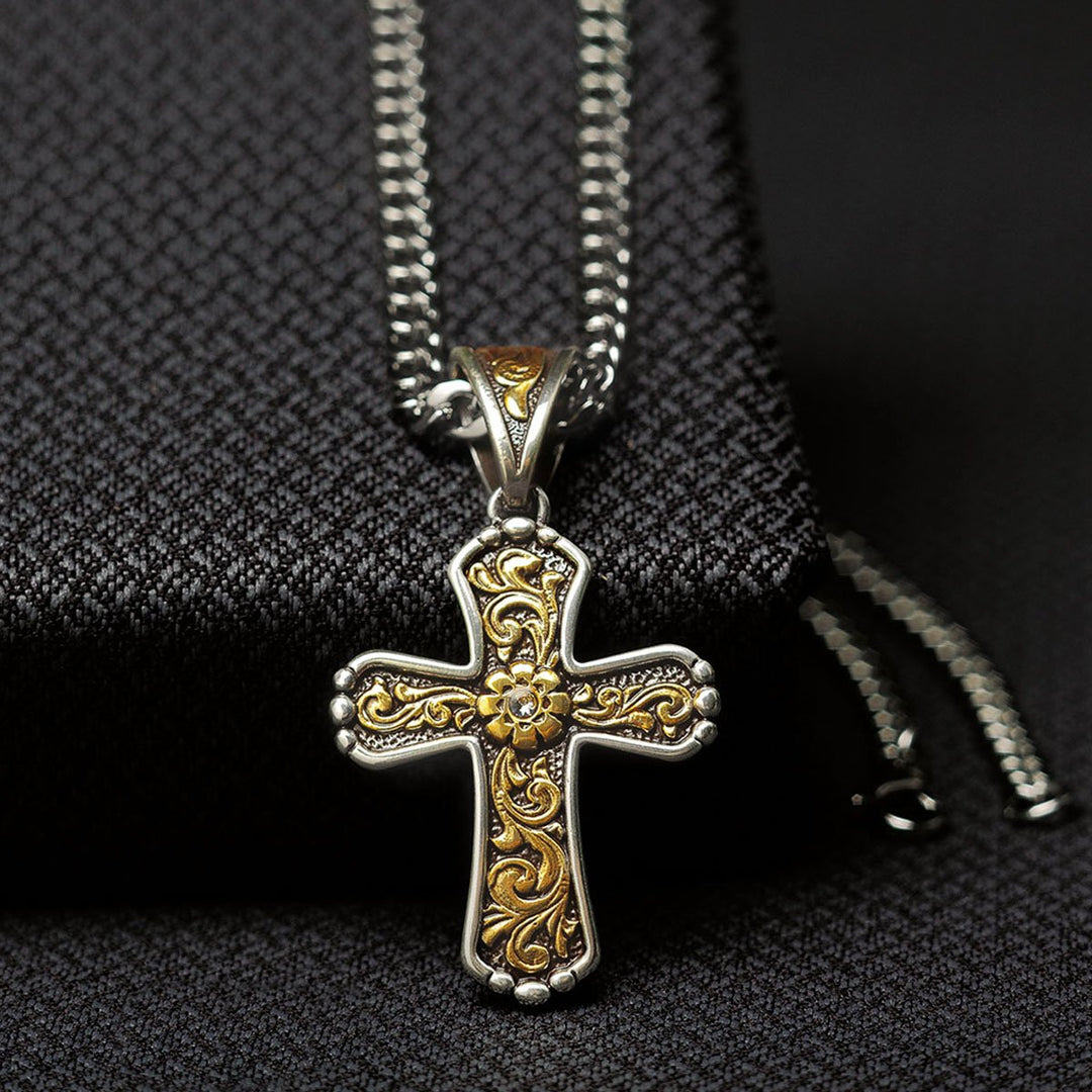 Mixed Metal Mens Cross Necklace from Twister