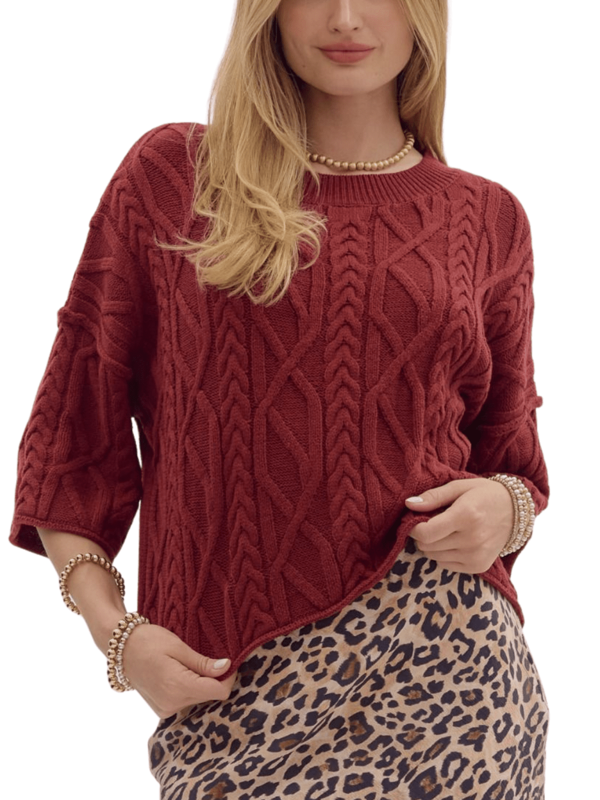 Sweater Knit Elbow Sleeve Pullover