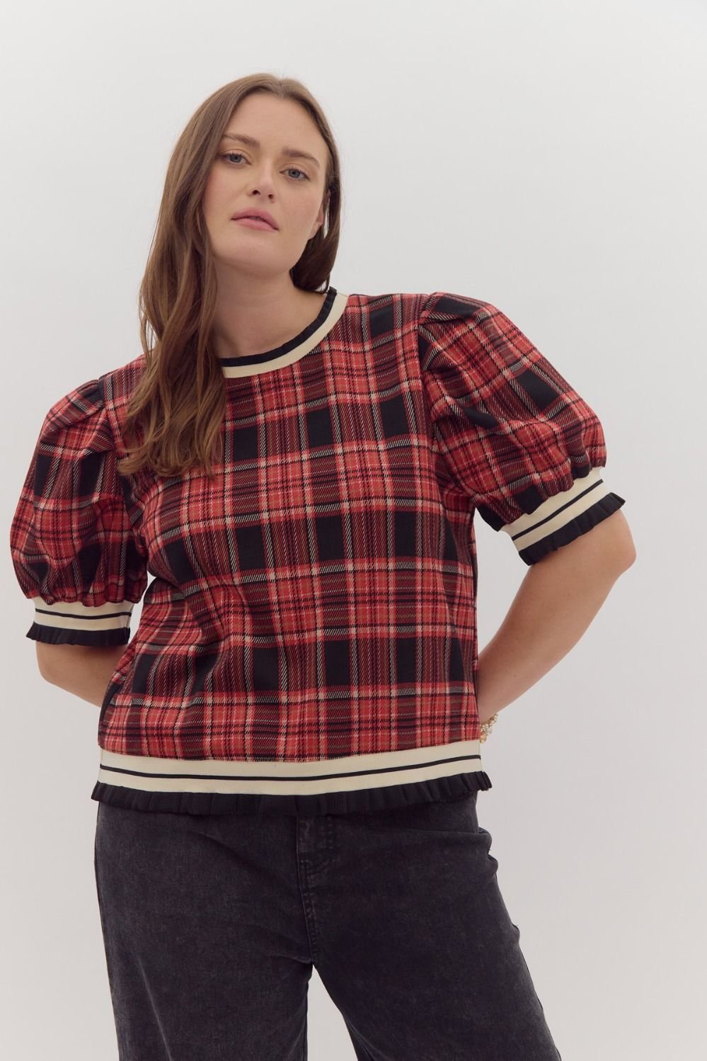 Holiday Plaid Knit Top