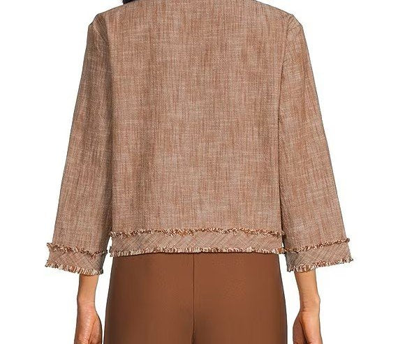 Woven Cross-Dyed Stand Collar 3/4 Sleeve Fitted Jacket from Multiples - High Call Outfitters