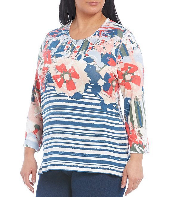 Floral Stripe Placed Print Top from Multiples