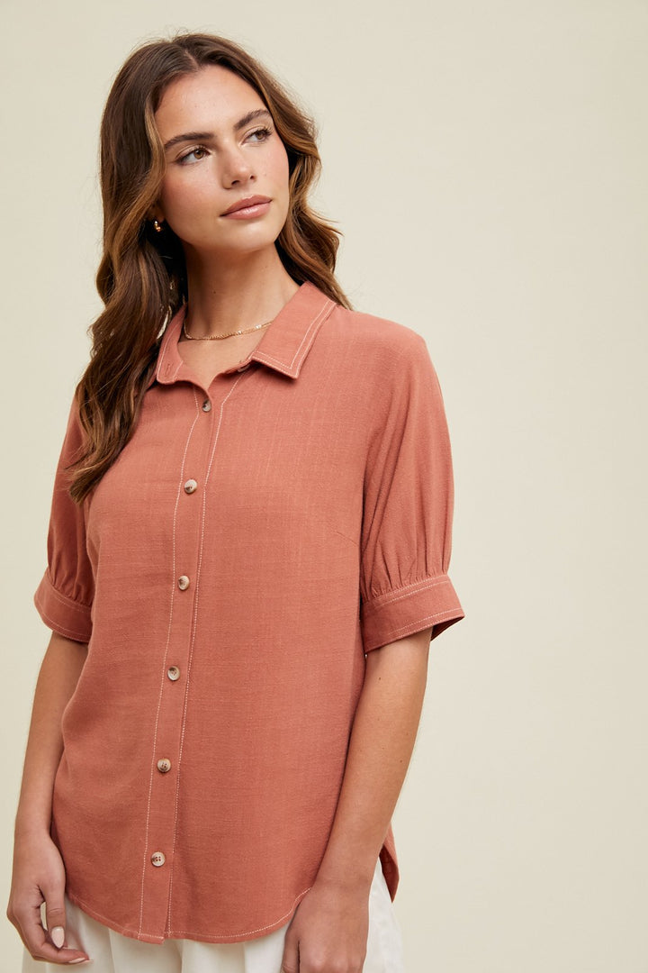 Puff Sleeve Button Front Top