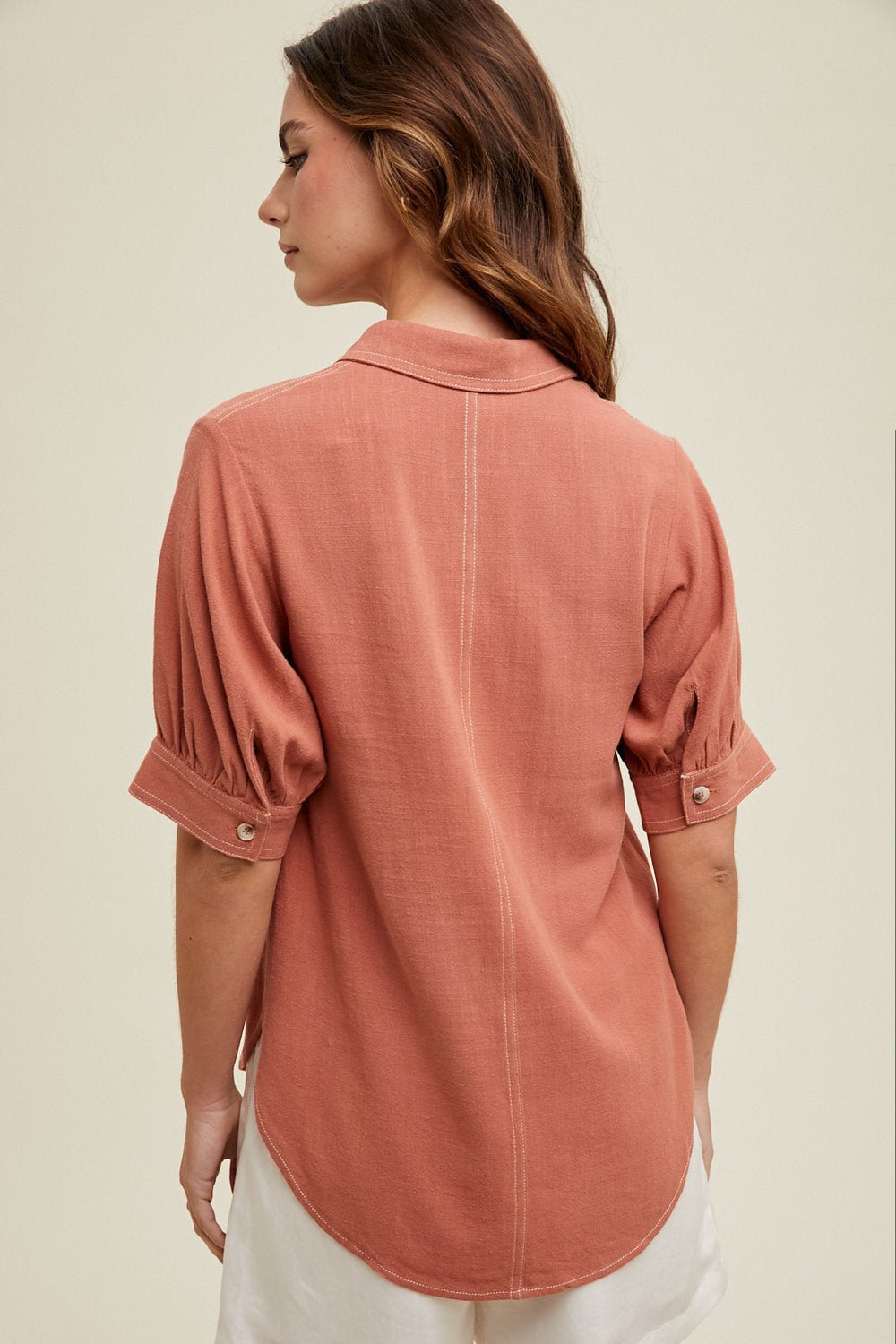 Puff Sleeve Button Front Top - High Call Outfitters