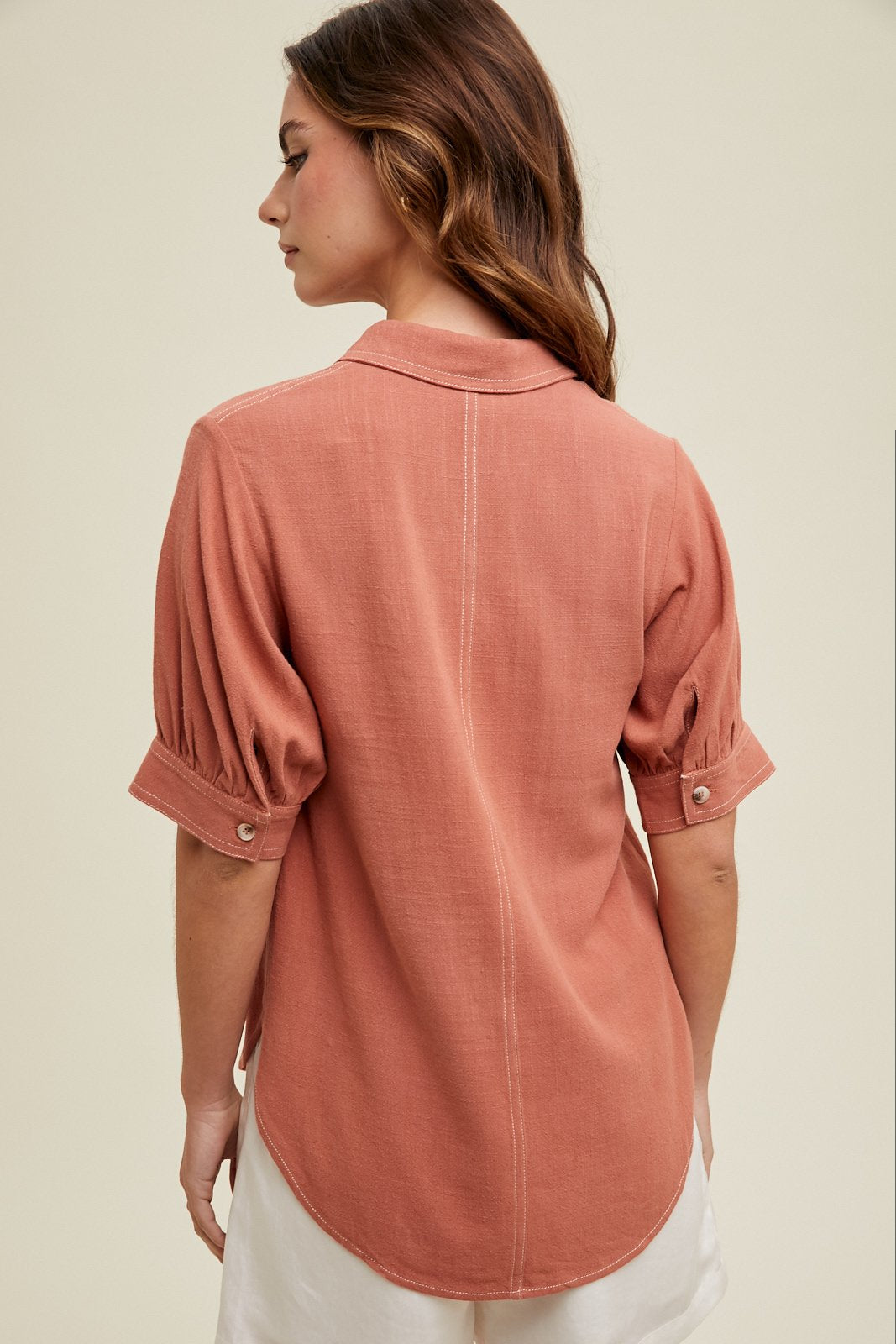 Puff Sleeve Button Front Top