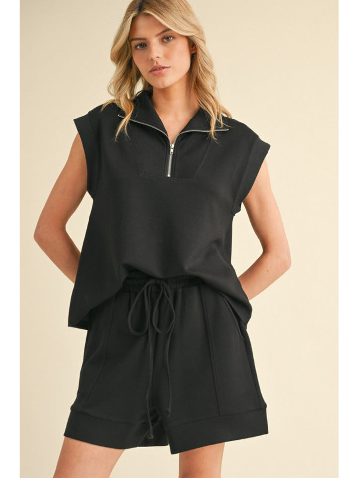 1/4 Zip Cap Sleeve Knit Top