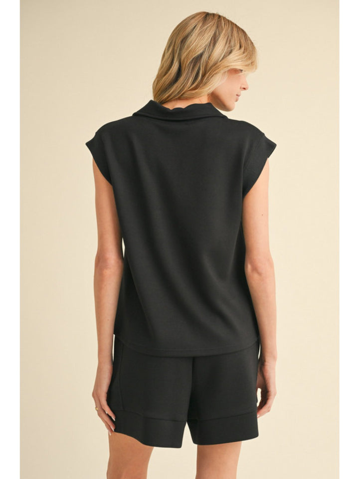 1/4 Zip Cap Sleeve Knit Top