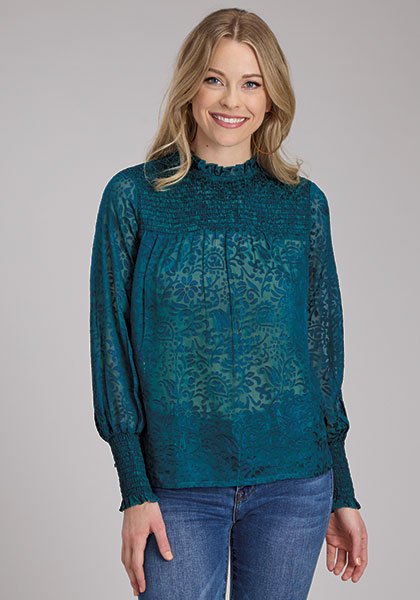Floral Burnout Shirred Yoke Top from Roper