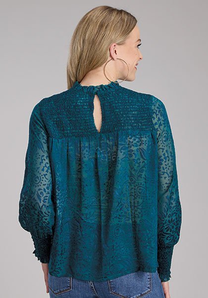Floral Burnout Shirred Yoke Top from Roper - High Call Outfitters