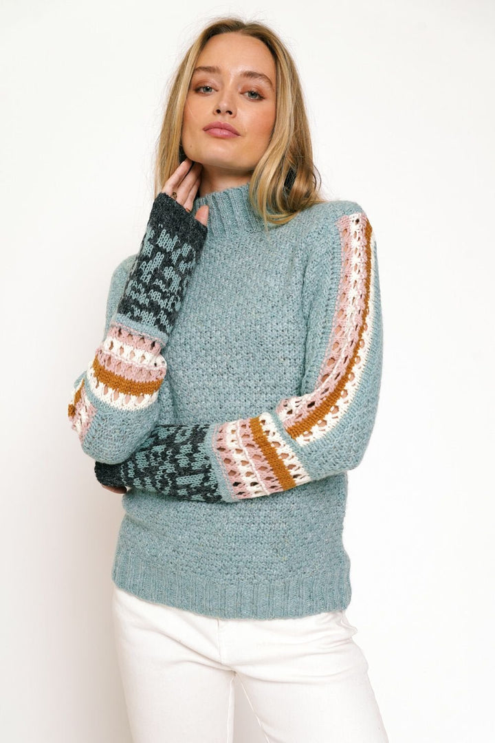 Mock Neck Sleeve Detail Sweater from Mystree - High Call Outfitters