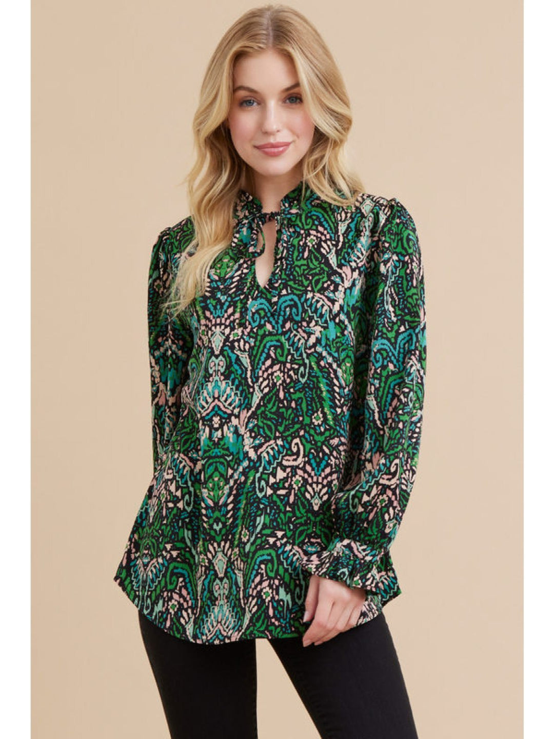 Tie Front Print Top - High Call Outfitters