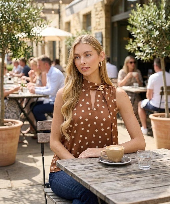 Polka Dot Scarf Slide Sleeveless Top