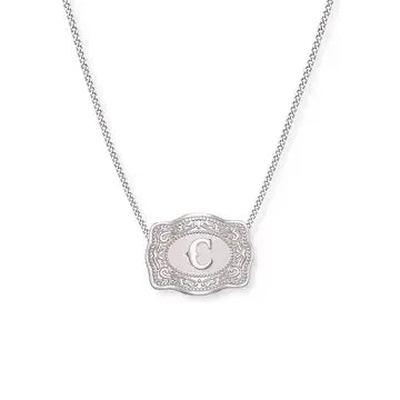 SpurWest Mini Belt Buckle Necklace (Initial) - Silver