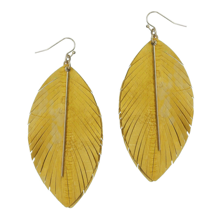 Leather Feather Earring with Gold Bar - High Call Outfitters